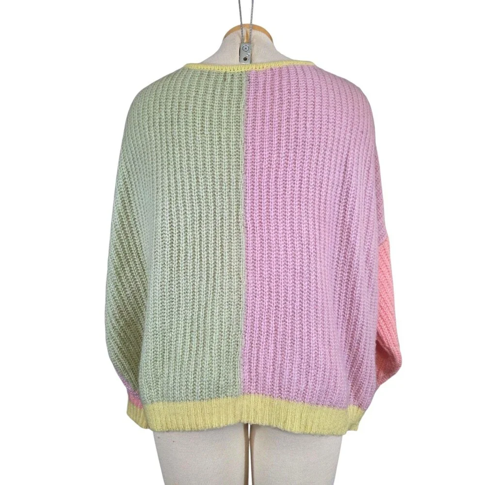 Princess Polly Sweater Women L/XL Purple Colorblock Naomi Cardigan Multi Knit - Picture 3 of 8
